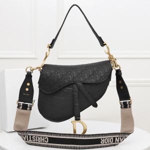 Christian Dior Saddle Bag Oblique Embossed Calfskin Black