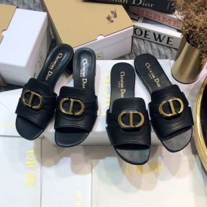 Dior 30 Montaigne Slides Women Calfskin Black/Gold