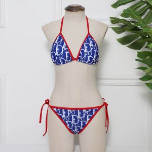 Dior Bikini Women Oblique Motif Lycra Blue/Red