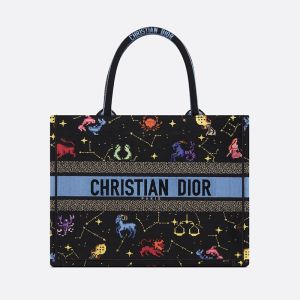 Dior Book Tote Pixel Zodiac Motif Canvas Black