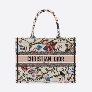 Dior Book Tote Rosa Mutabilis Motif Canvas White