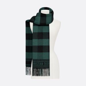 Dior Scarf Check'N'Dior Motif Wool and Angora Green