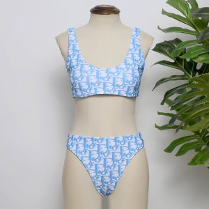 Dior Bandeau Bikini Women Oblique Motif Lycra Sky Blue