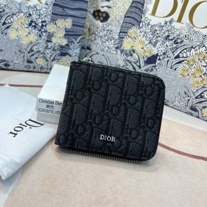 Dior Zipped Wallet Oblique Motif Canvas Black