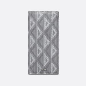 Large Dior Vertical Wallet CD Diamond Motif Canvas Grey