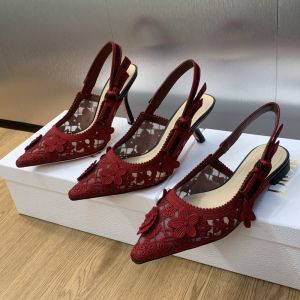 J'Adior Slingback Pumps Women 3D D-lace Motif Transparent Mesh Red