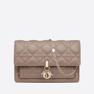 Lady Dior Chain Pouch Cannage Lambskin Khaki