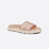 Christian Dior Dway Slides Women Micro Houndstooth Motif Cotton Cherry