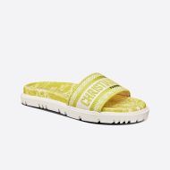 Christian Dior Dway Slides Women Toile De Jouy Motif Cotton Lemon