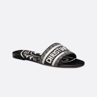 Christian Dior Dway Slides Women Jute Motif Canvas Black