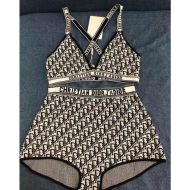 Christian Dior J'Adior High Waisted Crisscross Bikini Women Oblique Motif Lycra Grey