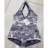 Christian Dior J'Adior High Waisted Crisscross Bikini Women Toile De Jouy Motif Lycra Black