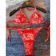 Dior Bikini Women Toile De Jouy with Bee CD Motif Lycra Red