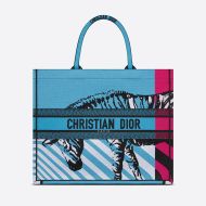 Dior Book Tote D-Jungle Pop Motif Canvas Blue/Rose