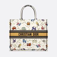 Dior Book Tote Pixel Zodiac Motif Canvas White