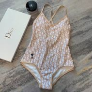 Dior Crisscross Swimsuit Women Oblique with Bee CD Motif Lycra Khaki