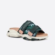 Dior D-Wander Slides Women Camouflage Tie & Dior Technical Fabric Green