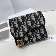 Dior Saddle Three-Fold Card Holder Oblique Motif Canvas Black