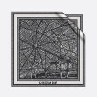 Dior Square Scarf Plan de Paris Motif Silk Black