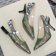 J'Adior Slingback Pumps Women Brocart Motif Canvas Green