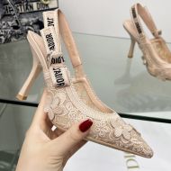 J'Adior Slingback Pumps Women 3D D-lace Motif Transparent Mesh Khaki