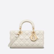 Medium Lady D-Joy Bag Cannage Lambskin White