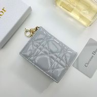 Lady Dior Flap Card Holder Patent Cannage Calfskin Grey