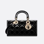 Medium Lady D-Joy Bag Patent Cannage Calfskin Black