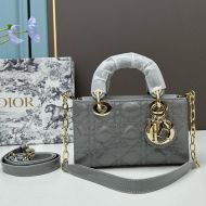 Small Lady D-Joy Bag Patent Cannage Calfskin Grey