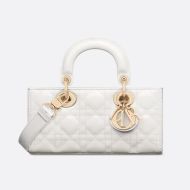 Small Lady D-Joy Bag Patent Cannage Calfskin White