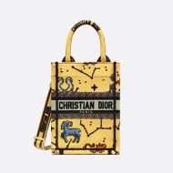 Miniature Dior Book Tote Pixel Zodiac Motif Canvas Yellow