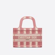 Mini Dior Book Tote D-Stripes Motif Canvas Pink