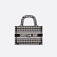 Mini Dior Book Tote Macro Houndstooth Motif Canvas Black