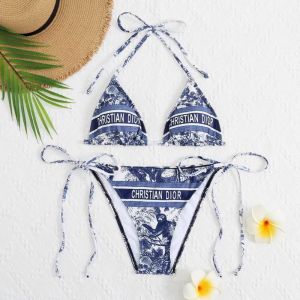 Christian Dior Bikini Women Toile De Jouy Motif Lycra Navy Blue
