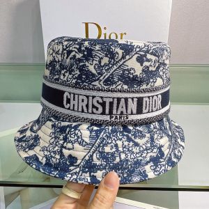 Christian Dior Bucket Hat Toile de Jouy Motif Cotton Navy Blue