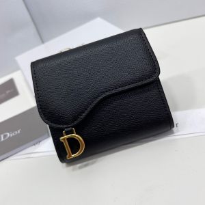 Dior Saddle Three-Fold Card Holder Grained Calfskin Black
