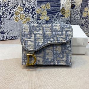 Dior Saddle Three-Fold Wallet Oblique Motif Canvas Grey