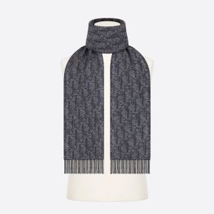 Dior Scarf Oblique Motif Cashmere and Wool Grey/Black