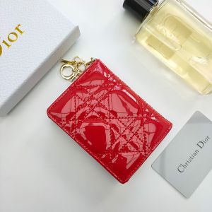 Lady Dior Flap Card Holder Patent Cannage Calfskin Red