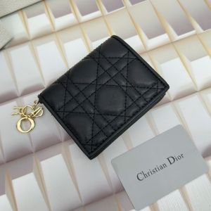 Mini Lady Dior Flap Card Holder Cannage Lambskin Black