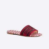 Christian Dior Dway Slides Women Dots Motif Canvas Red