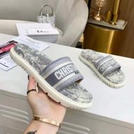 Christian Dior Dway Slides Women Toile De Jouy Motif Cotton Grey