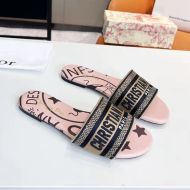 Christian Dior Dway Slides Women Jute Motif Canvas Pink