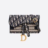 Christian Dior Saddle Slim Pouch Oblique Motif Canvas Blue