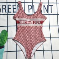 Christian Dior Swimsuit Women Oblique Motif Lycra Red