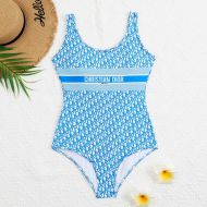 Christian Dior Swimsuit Women Oblique Motif Lycra Sky Blue