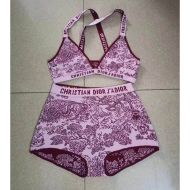 Christian Dior J'Adior High Waisted Crisscross Bikini Women Toile De Jouy Motif Lycra Burgundy