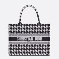 Dior Book Tote Macro Houndstooth Motif Canvas Black