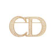 Dior CD Brooch Metal with White Crystals Gold