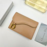 Dior Saddle Flap Card Holder Goatskin Khaki